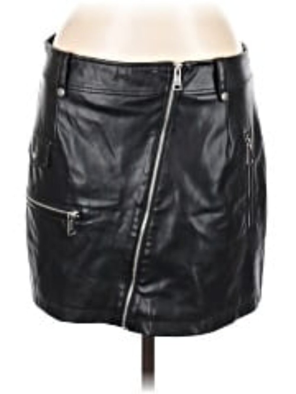 7 For All Mankind Black Faux Leather Zip-Front Mini Skirt